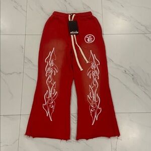 Hellstar Red Flames Sweatpants / Joggers Red / White Mens Size Small & Large